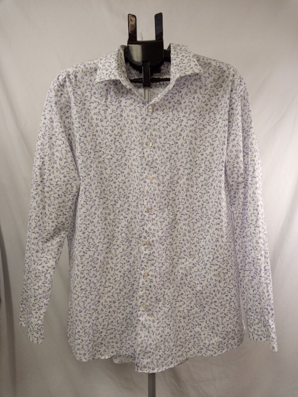 Apt. 9 Men's White/Purple Floral Print Dress Shirt Size XL (34-35)